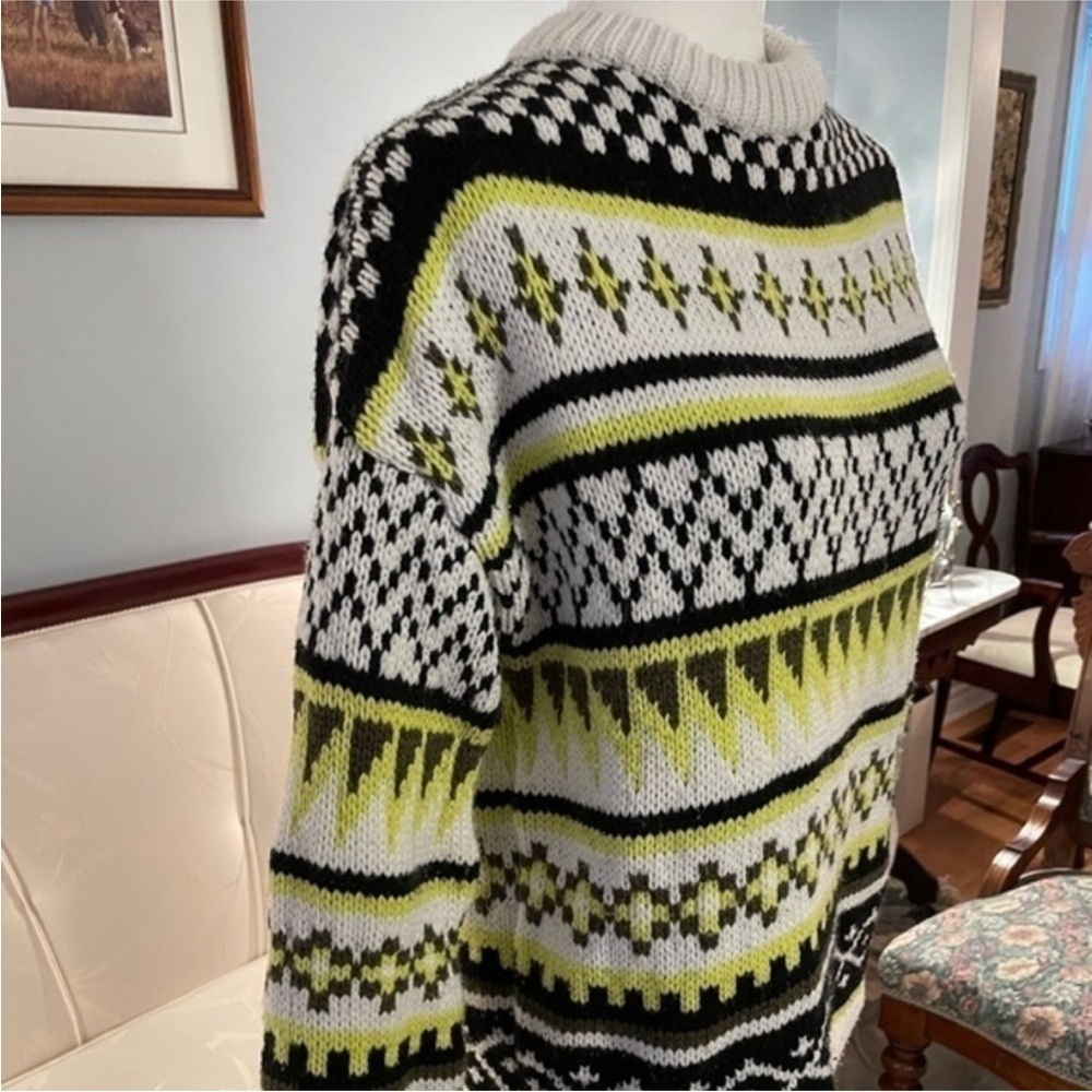 Twik White Black & Yellow Oversized Crewneck Grandpa Knit Sweater Size XS - Picture 8 of 10